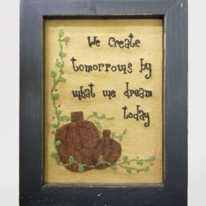 Framed hand stitched sampler applique pumpkins fall primitive country farmhouse
